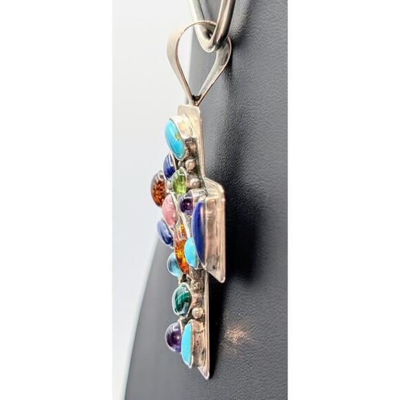 Vintage Desert Rose Trading 925 Sterling Silver Multi Gemstone Cross Pendant 32g - Picture 2 of 6